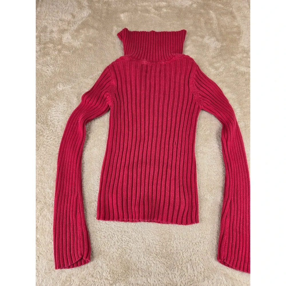 VTG‎ Hollister Co Red Ribbed Lace Up V-Neck Sweater Oversized Collar Womens Med